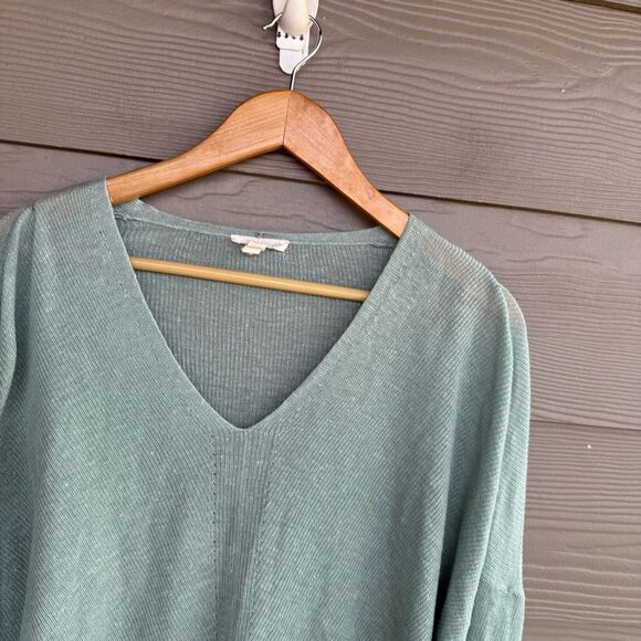 Eileen Fisher Green V-Neck Sweater Lightweight Knit - Picture 2 of 5